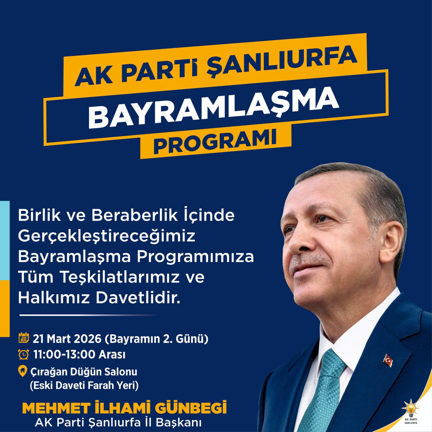 AK Parti Şanlıurfa’da Bayramlaşma Programı Düzenleyecek